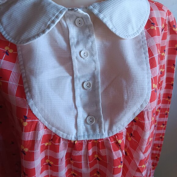Medium Vintage Plaid Long Sleeve Blouse With White Bib Collar & Button Front - Picture 2 of 7